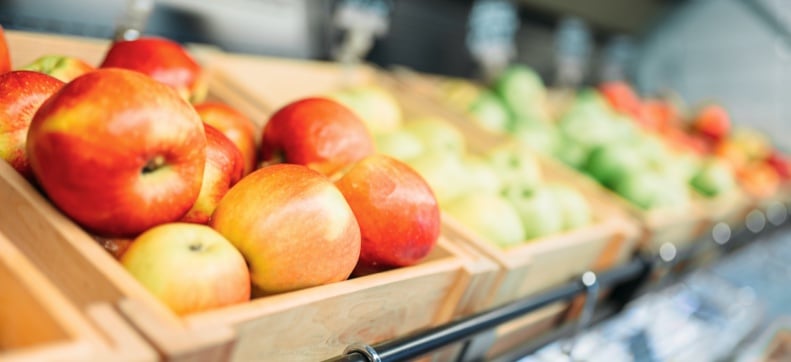 A close view of fruit on a store shelf